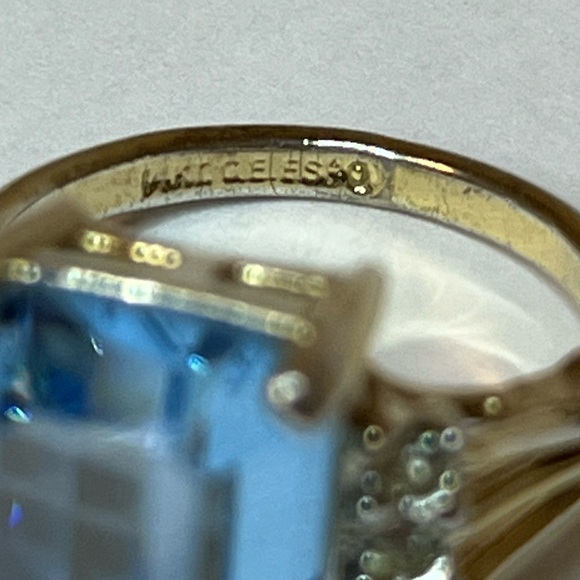 Vintage ESPO Aquamarine Faceted Emerald Cut Ring in 14KT GE Gold - Picture 9 of 11